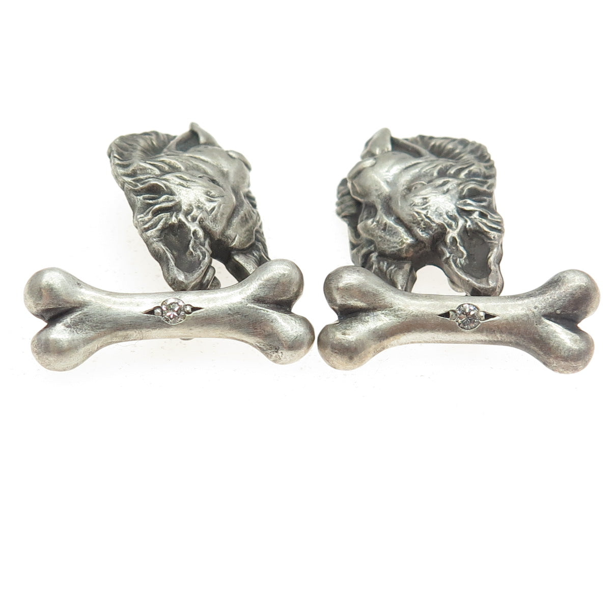 925 Sterling Silver Vintage Real Round-Cut Diamond K9 German Shepherd Cufflinks