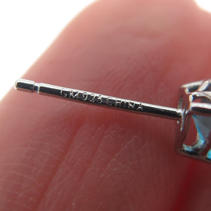 925 Sterling Silver Heart-Cut Blue C Z Stud Earrings