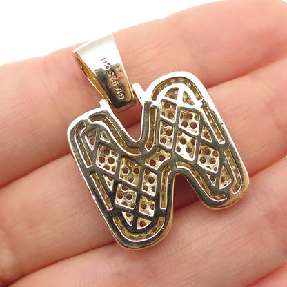 925 Sterling Silver Gold Plated Round-Cut C Z Letter N Initial Pendant