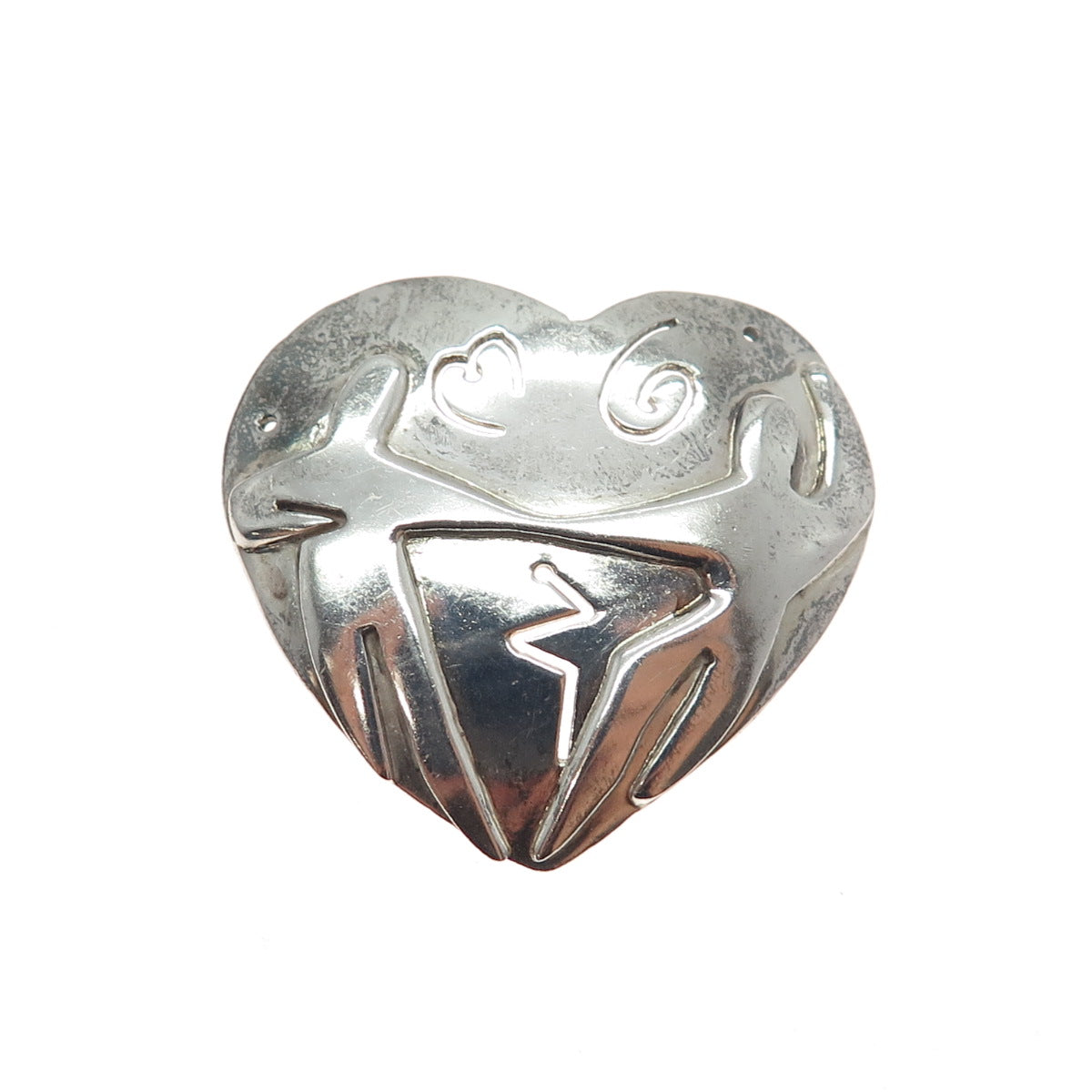 FAR FETCHED 925 Sterling Silver Vintage Modernist Star Heart Pin Brooch