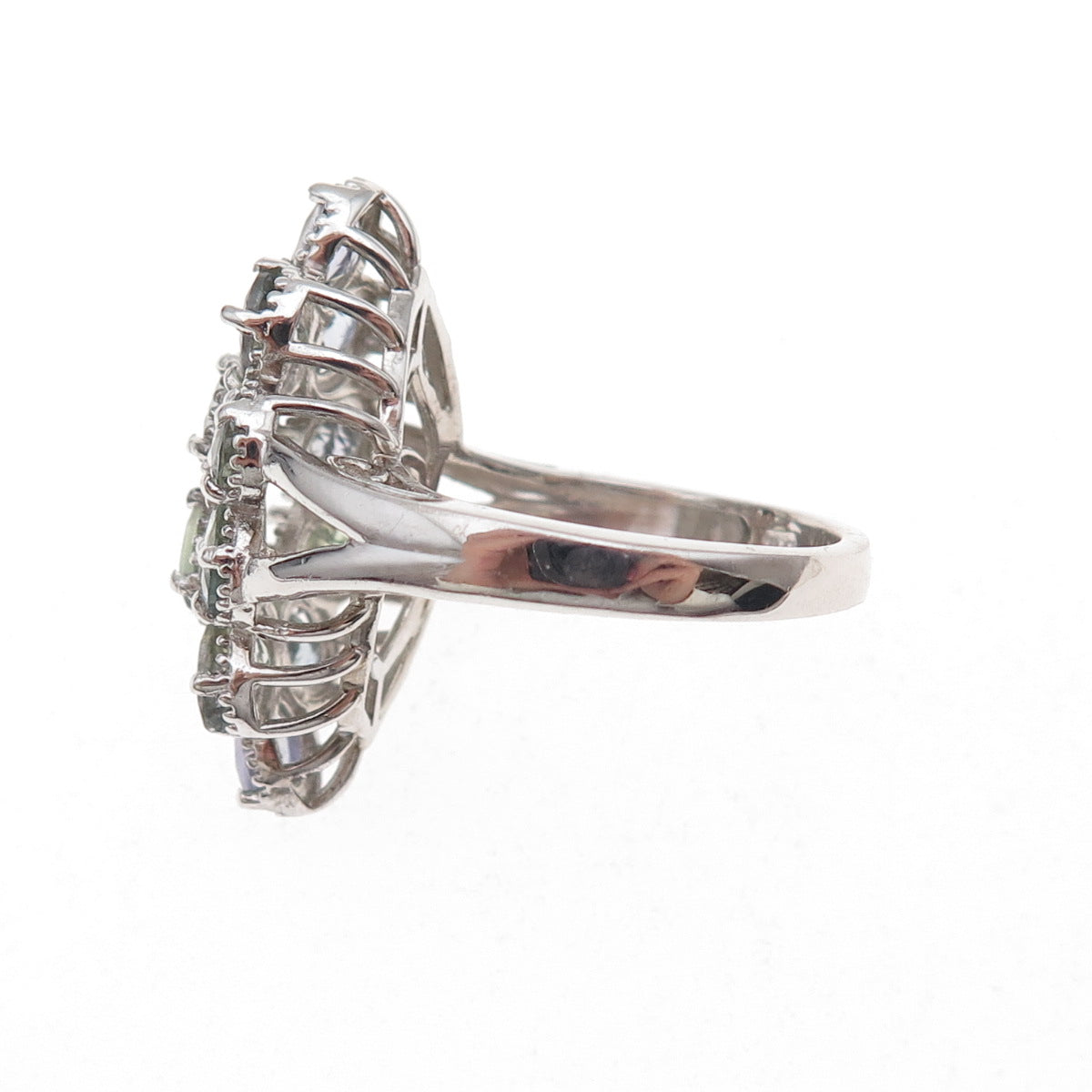 Chuck Clemency 925 Sterling Silver Real Oval-Cut Iolite Cluster Ring Size 8.25