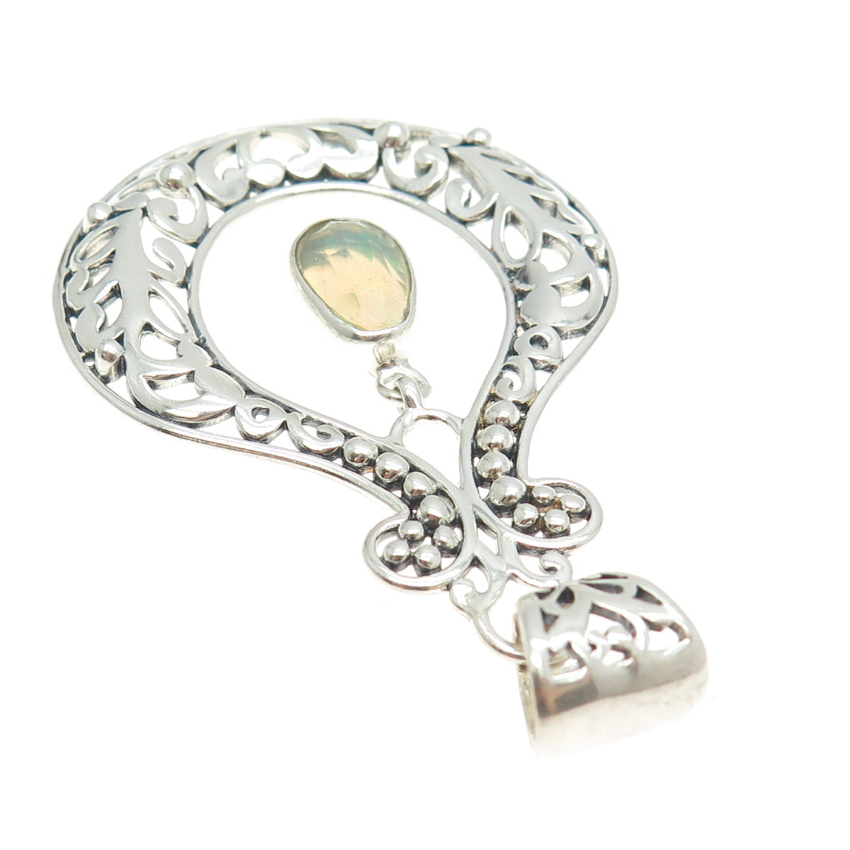 ARYA 925 Sterling Silver Vintage Real Opal Floral Modernist Pendant