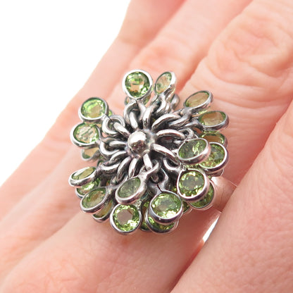 925 Sterling Silver Vintage Real Peridot Modernist Charm Ring Size 9.75