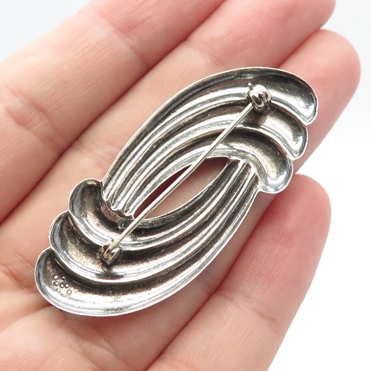 925 Sterling Silver Vintage Ribbed Modernist Pin Brooch