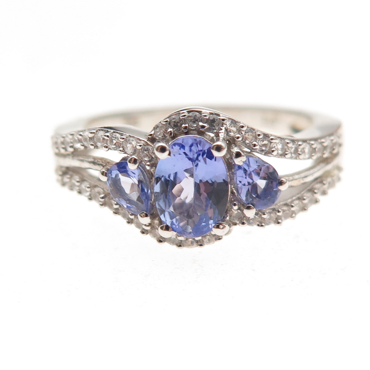 Chuck Clemency 925 Sterling Silver Real Tanzanite & White Topaz Ring Size 8.25