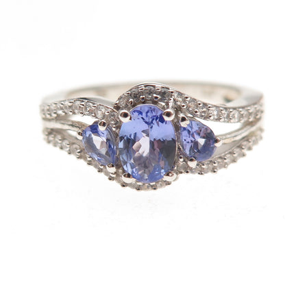 Chuck Clemency 925 Sterling Silver Real Tanzanite & White Topaz Ring Size 8.25