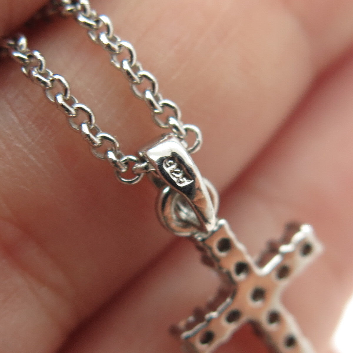 925 Sterling Silver Italy Round-Cut C Z Mini Cross Rolo Chain Necklace 16"