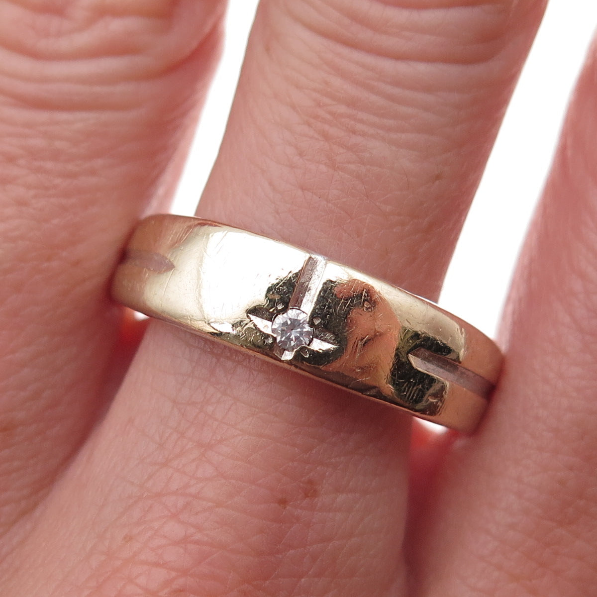 925 Sterling Silver 10K Gold Real Round-Cut Diamond Band Ring Size 11