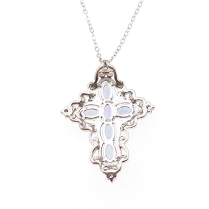Chuck Clemency 925 Sterling Silver Real Tanzanite Cross Cable Chain Necklace 20"