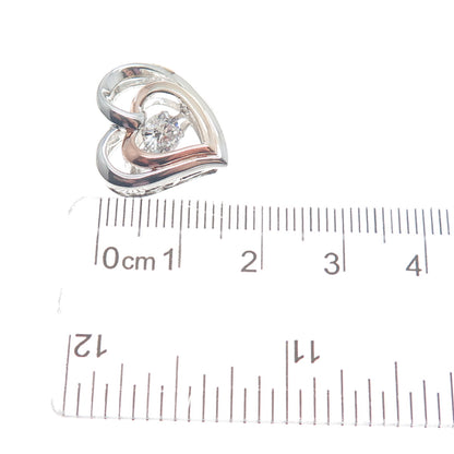 SAI 925 Sterling Silver 2-Tone Round-Cut Shaped C Z Double Heart Slide Pendant