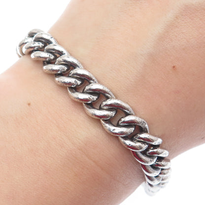 925 Sterling Silver Vintage Mexico Curb Link Oxidized Bracelet 6.75"