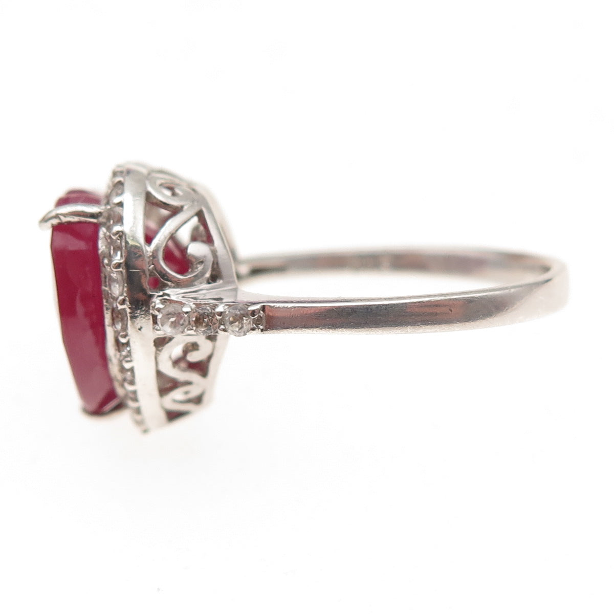Chuck Clemency 925 Sterling Silver Real Ruby & White Topaz Heart Ring Size 10