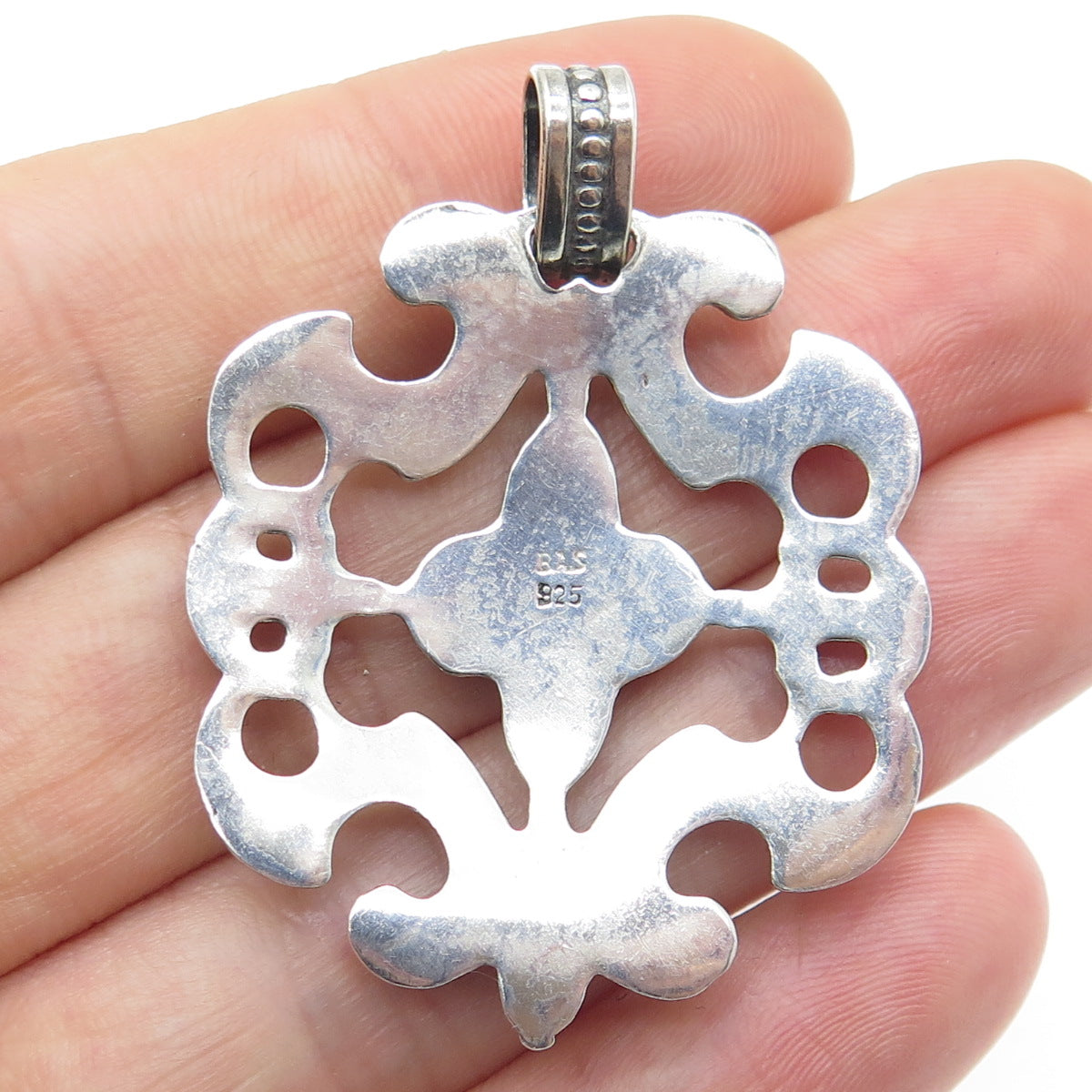 925 Sterling Silver Vintage Ornate Floral Oxidized Pendant