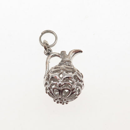 925 Sterling Silver Vintage Ornate Jug 3D Mini Charm Pendant