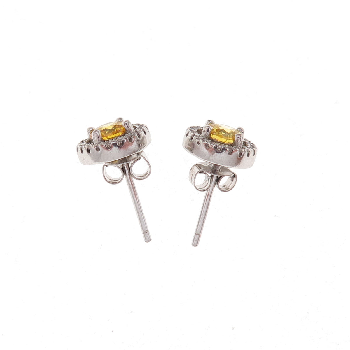 925 Sterling Silver Round-Cut Canary & White C Z Stud Earrings