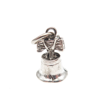 925 Sterling Silver Vintage Liberty Bell Oxidized 3D Mini Charm Pendant