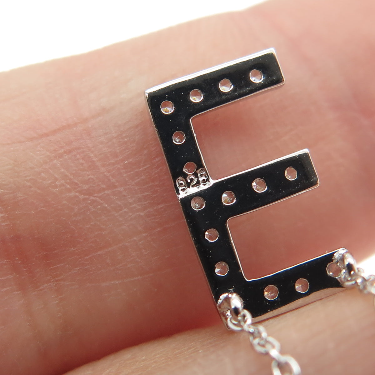 925 Sterling Silver C Z Letter "E" Initial Rolo Chain Necklace 16-18"