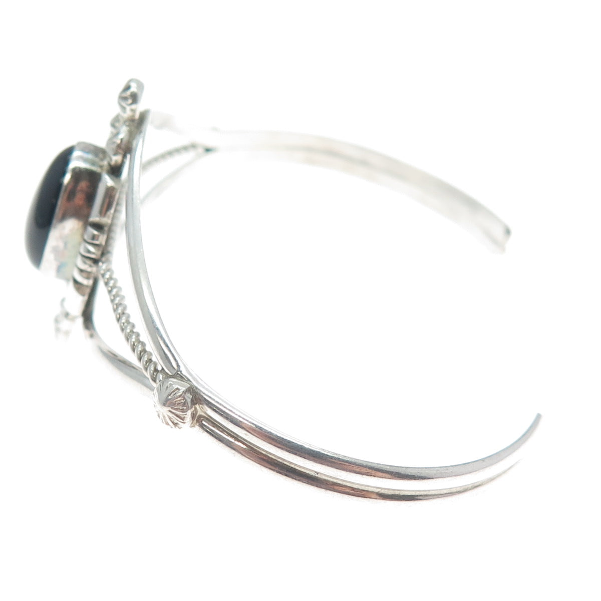 MARIE BAHE NAVAJO Old Pawn Sterling Vintage Black Onyx Adjustable Bracelet 6.25"