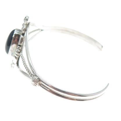 MARIE BAHE NAVAJO Old Pawn Sterling Vintage Black Onyx Adjustable Bracelet 6.25"