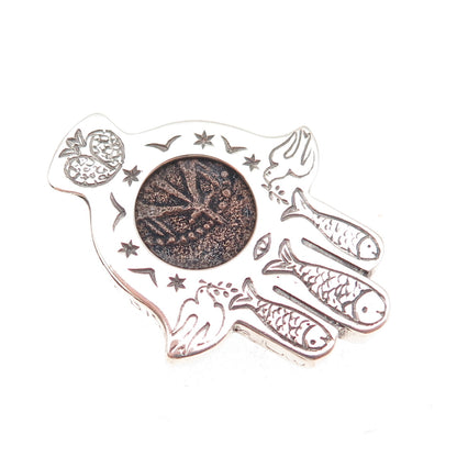 Alexander Wolfe Sterling Vintage High Priest Yonatan Coin Hamsa Slide Pendant