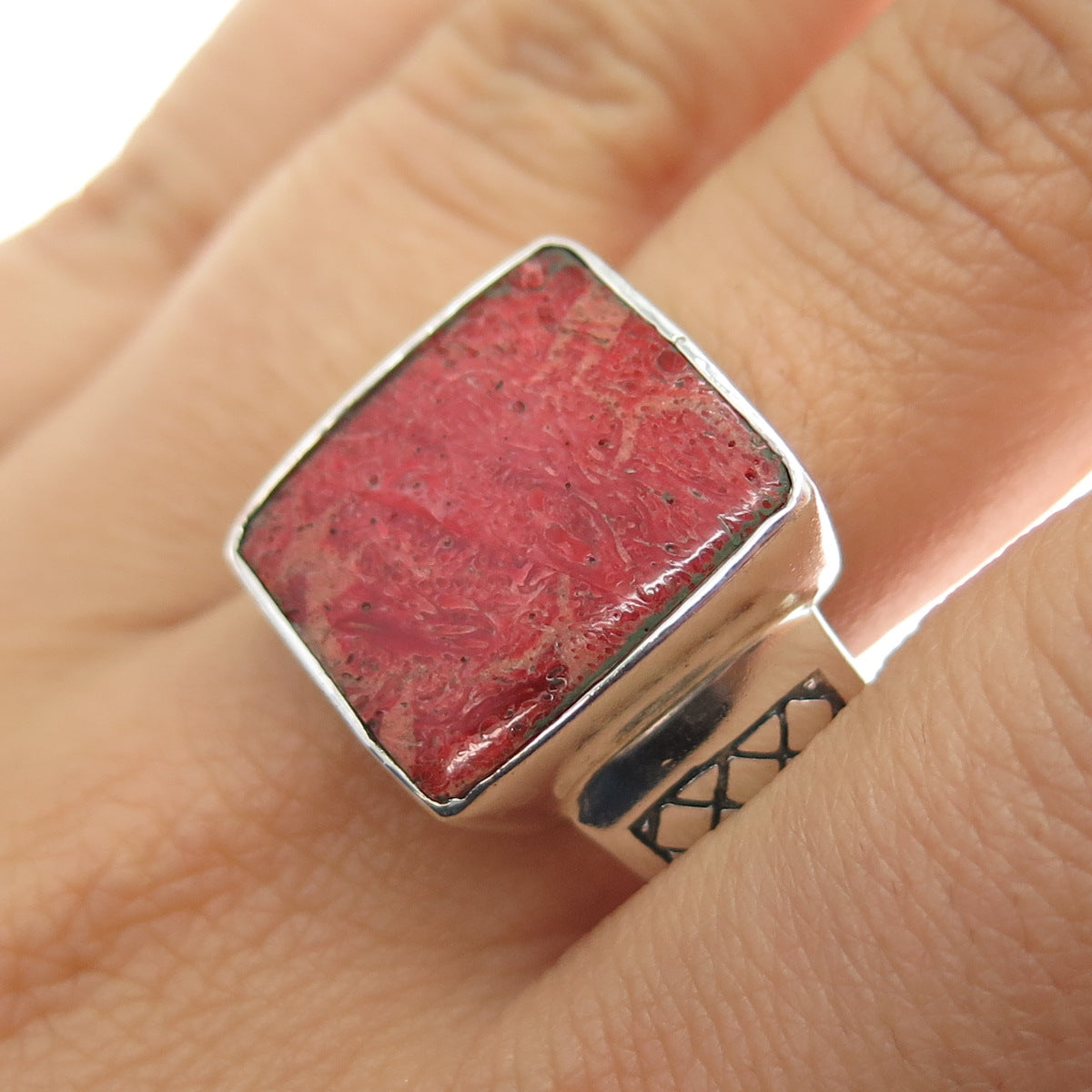 PHLD PlayHardLookDope 925 Sterling Silver Real Coral Ring Size 10.75