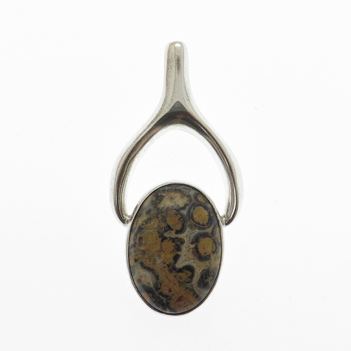 925 Sterling Silver Vintage Mexico Real Picture Jasper Gemstone Pendant