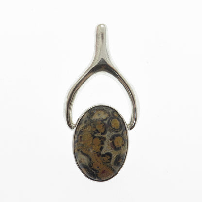 925 Sterling Silver Vintage Mexico Real Picture Jasper Gemstone Pendant