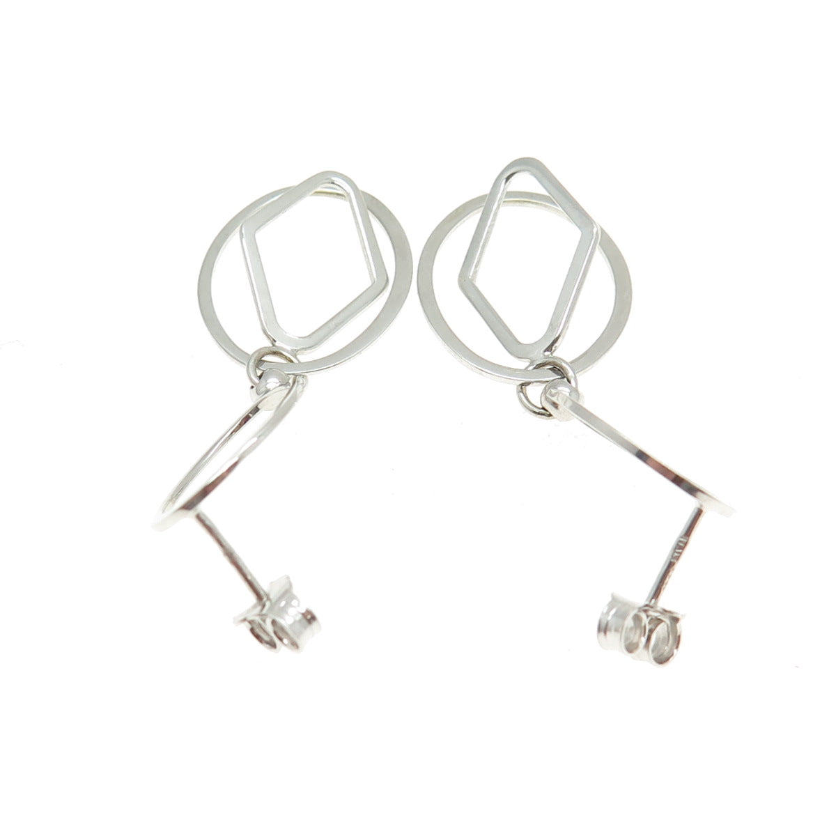 14K White Gold Italy Modernist Geometric Drop Earrings