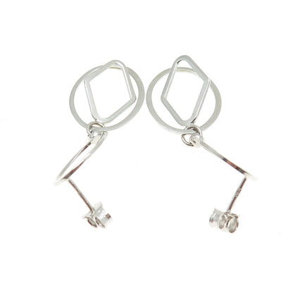 14K White Gold Italy Modernist Geometric Drop Earrings