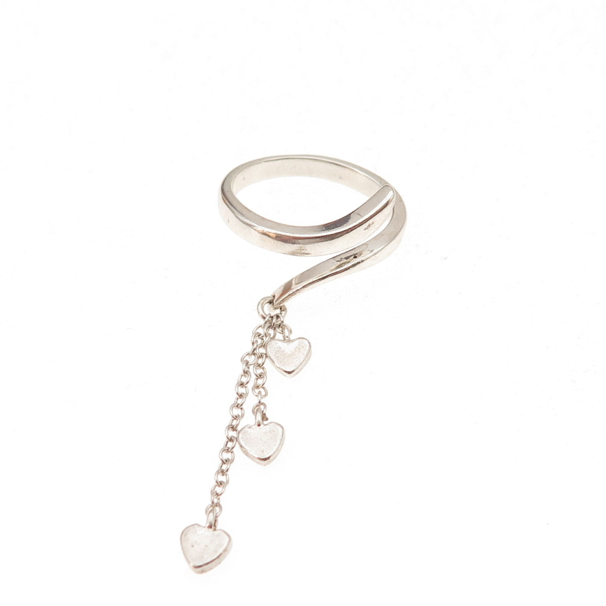 925 Sterling Silver Vintage Heart Tassel Dangle Adjustable Ring Size 4.75