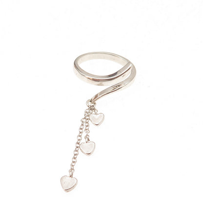 925 Sterling Silver Vintage Heart Tassel Dangle Adjustable Ring Size 4.75