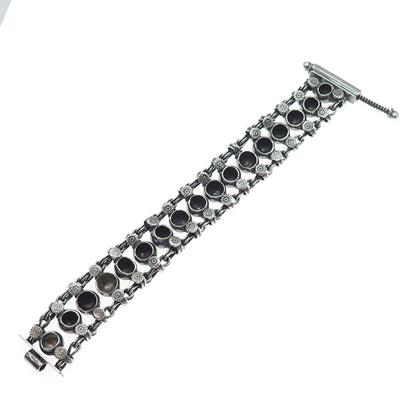 RA Rajasthani Sterling Silver Vintage Modernist Ball Beaded Oxidized Bracelet 7"