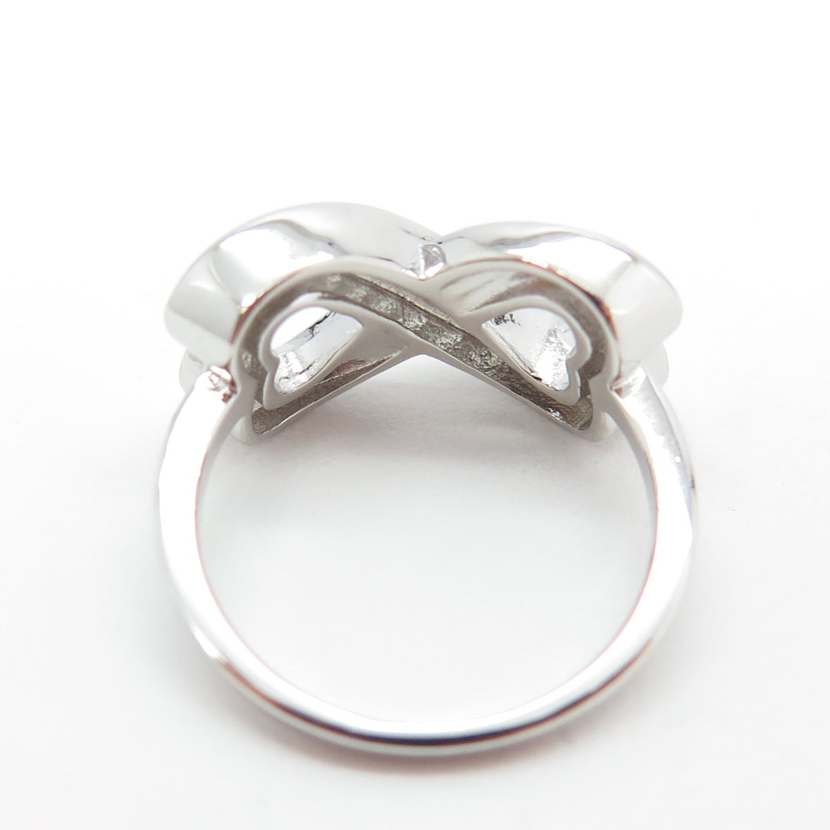 925 Sterling Silver Real Opal & Round-Cut C Z Infinity Heart Ring Size 5