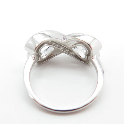925 Sterling Silver Real Opal & Round-Cut C Z Infinity Heart Ring Size 5