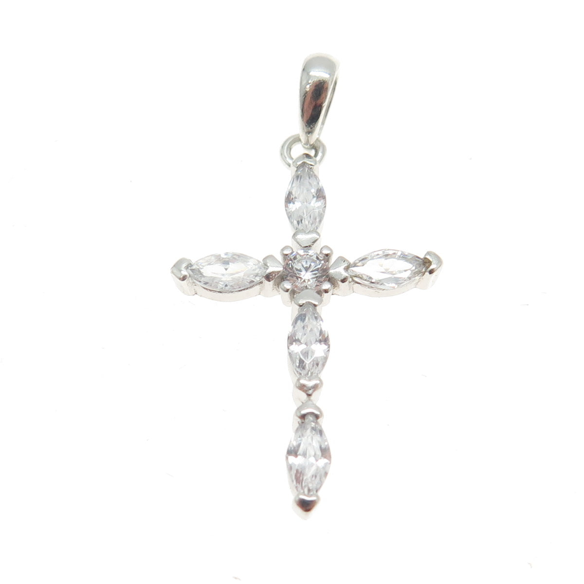 925 Sterling Silver Marquise & Round-Cut C Z Cross Pendant