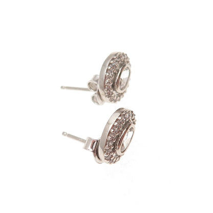 925 Sterling Silver Oval & Round-Cut C Z Stud Earrings