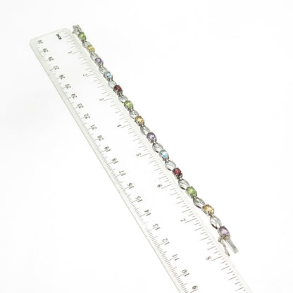 CHUCK CLEMENCY 925 Sterling Silver Vintage Citrine Peridot Gem Bracelet 7.5"