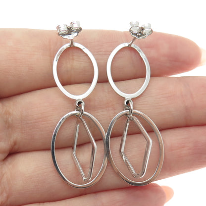 14K White Gold Italy Modernist Geometric Drop Earrings