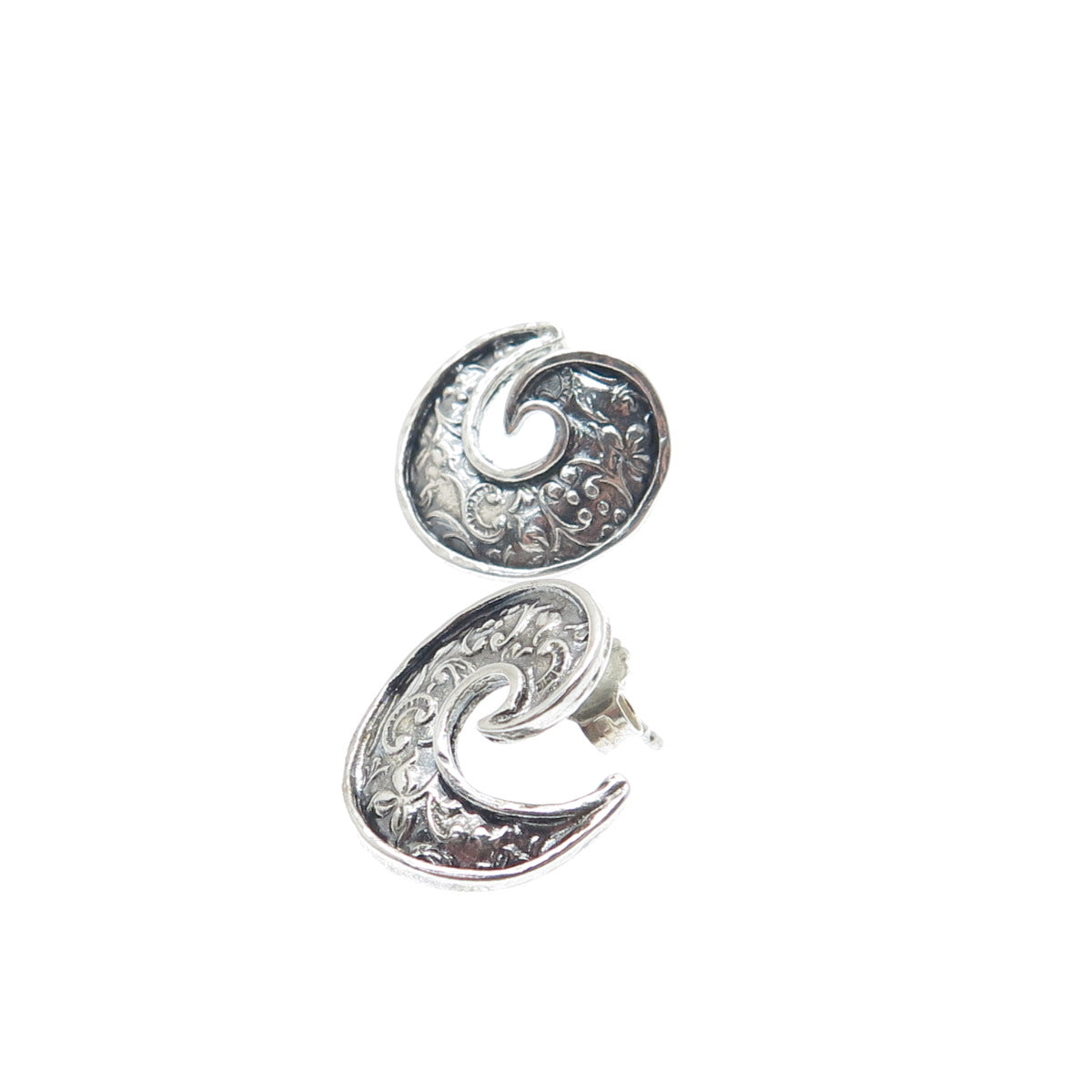OR PAZ PZ 925 Sterling Silver Vintage Israel Floral Swirl Oxidized Earrings