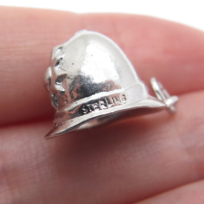 925 Sterling Silver Antique Bermuda Fireman Helmet Minimalist 3D Charm Pendant