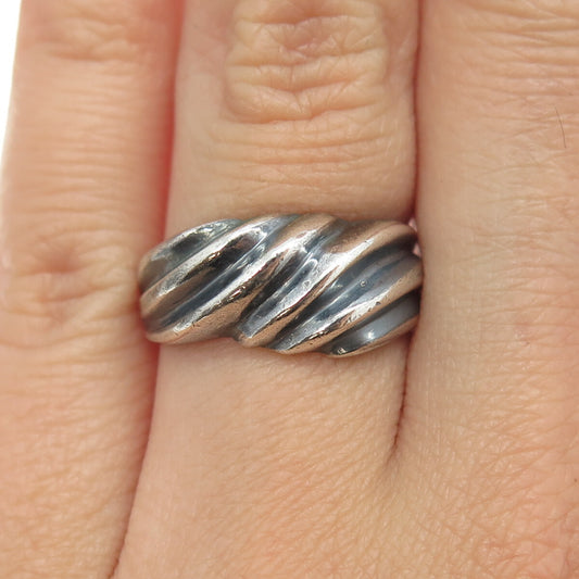 925 Sterling Silver Vintage Ribbed Ring Size 7