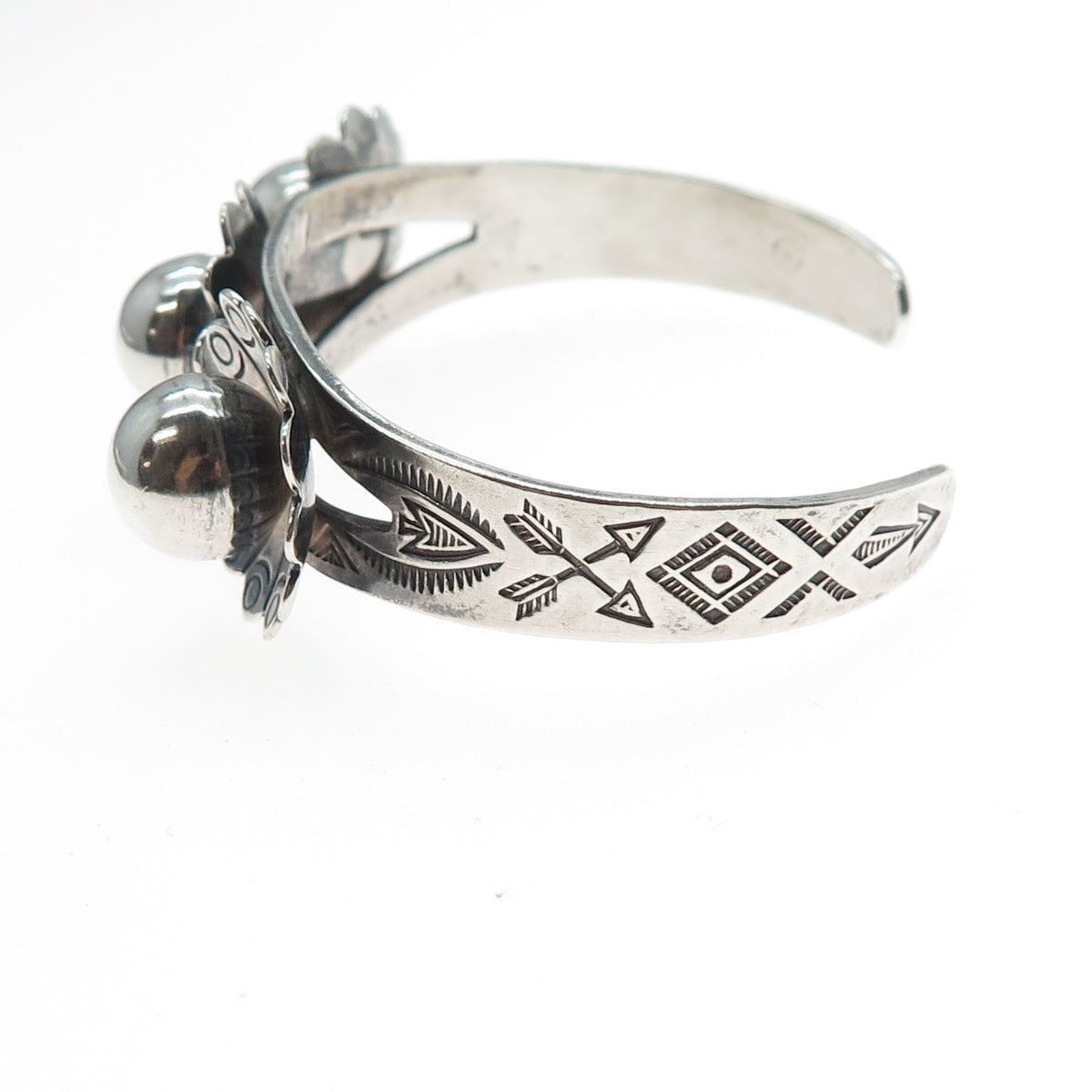 MAISELS INDIAN Old Pawn Sterling Vintage Flower Beaded Adjustable Bracelet 6.5"