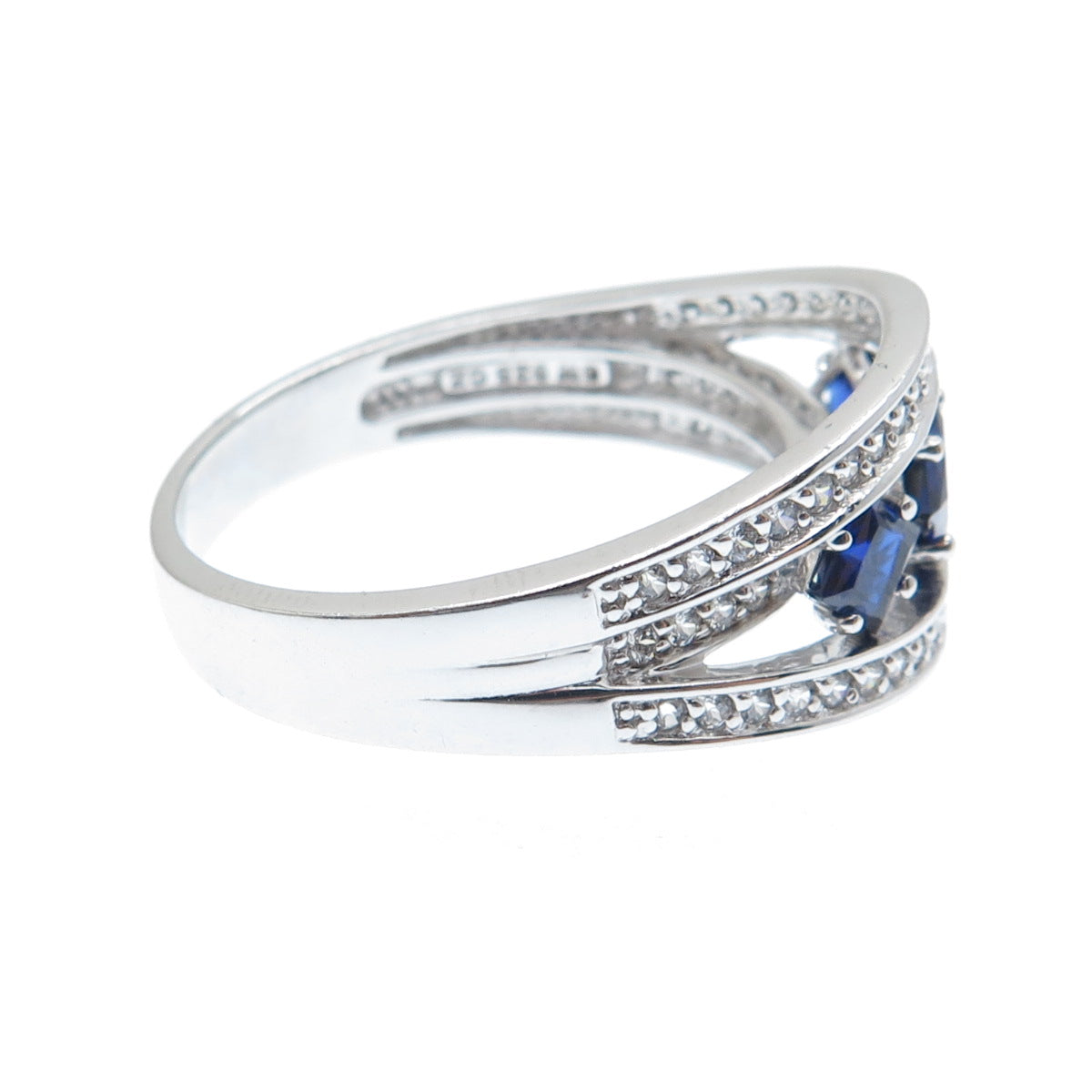 925 Sterling Silver Lab-Created Sapphire & Round-Cut C Z Ring Size 11.25