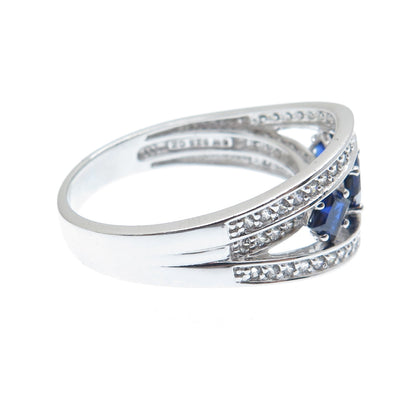 925 Sterling Silver Lab-Created Sapphire & Round-Cut C Z Ring Size 11.25