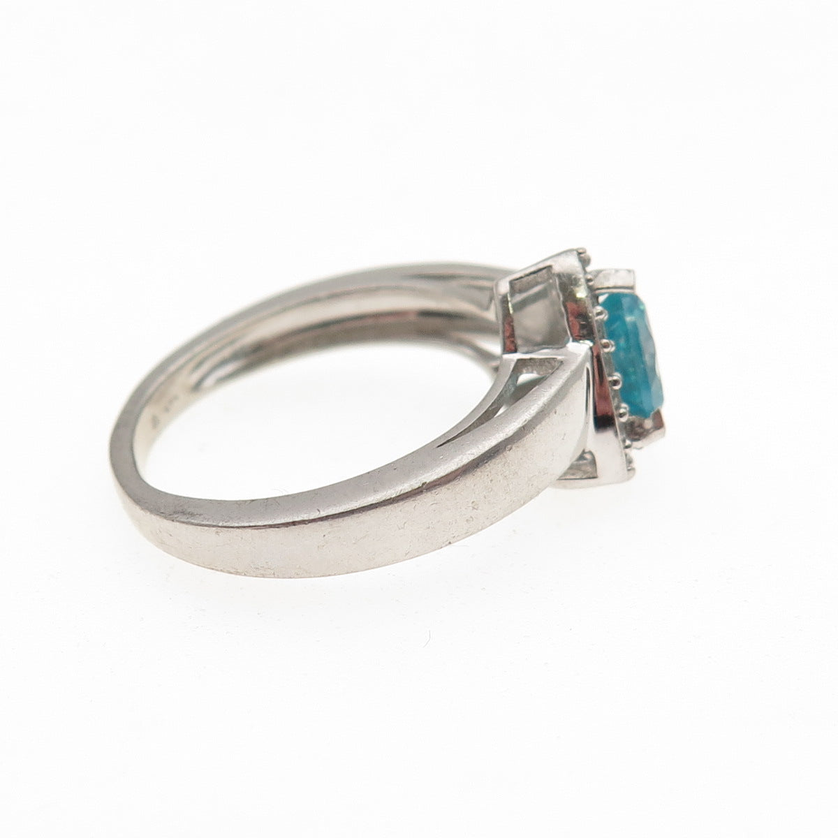 925 Sterling Silver Real Apatite & White Topaz Ring Size 7.25