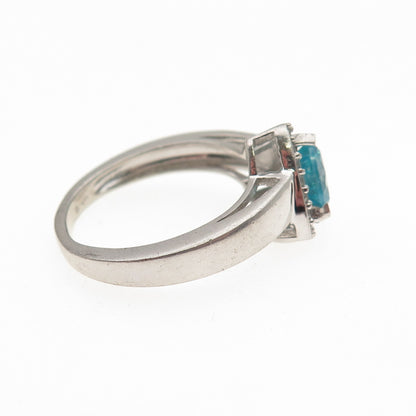 925 Sterling Silver Real Apatite & White Topaz Ring Size 7.25