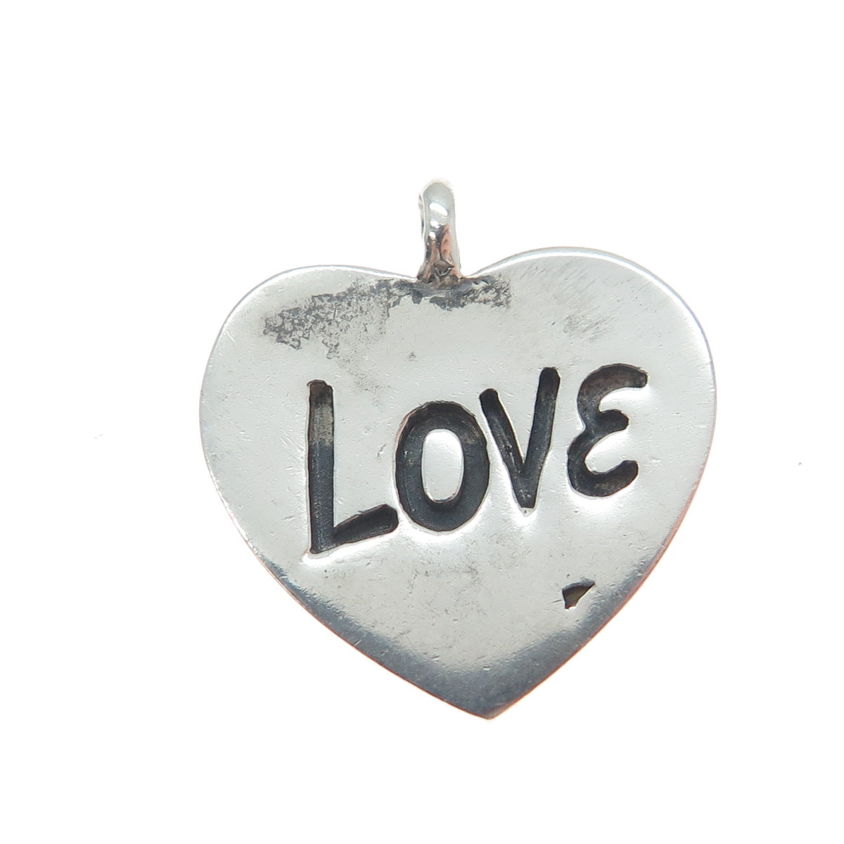 925 Sterling Silver Vintage Love Heart Tag Minimalist Charm Pendant