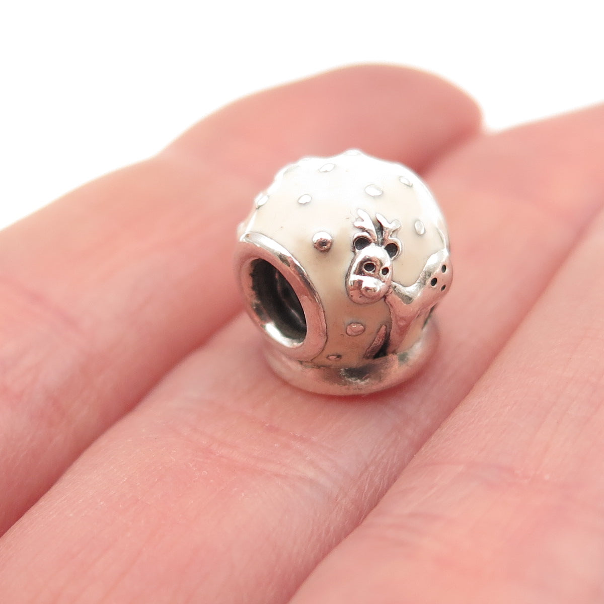 PANDORA 925 Sterling Silver Enamel Snow Globe Christmas Slide Bead Charm