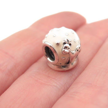 PANDORA 925 Sterling Silver Enamel Snow Globe Christmas Slide Bead Charm