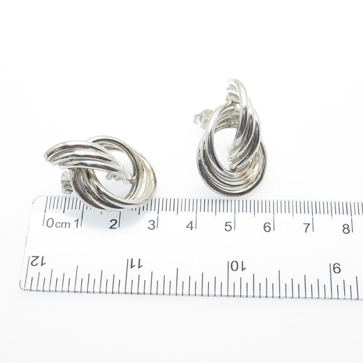 925 Sterling Silver Vintage Modernist Interlocked Circle Earrings